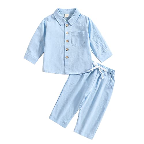 Verve Jelly Kleinkind Baby Kleidung Kleidung Solid Baumwollwäsche Langarm T-Shirt-Knopf +lange Hosen 2pcs Fall Outfits Blau 110 2-3 Jahre von Verve Jelly