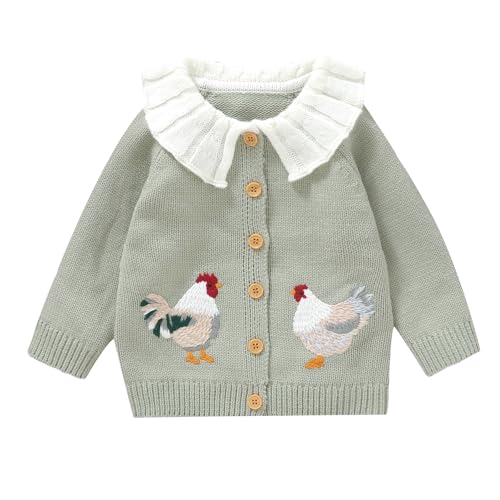 Verve Jelly Kleinkind Baby Mädchen Cardigan Pullover Huhn Umlegekragen Sweatshirt Button Down Strickwaren Oberbekleidung Bauernhof Outfits Hellgrün 98 2-3 Jahre von Verve Jelly