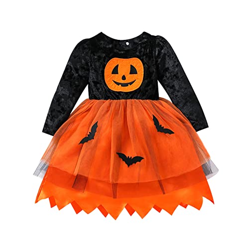 Verve Jelly Kleinkind Baby Mädchen Halloween Kleid Outfit Rüschen Kürbis bedruckt Tutu Kleid Langarm Herbst Rock Schwarz 80 1-2 Jahre von Verve Jelly