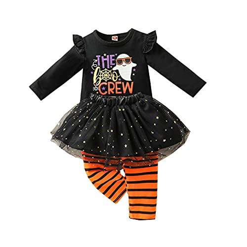 Verve Jelly Kleinkind Baby Mädchen Halloween Outfits Rüschen Langarm Kürbis Print T-Shirt Top + Legging Hosen + Tutu Rock 3 Stück Herbst Winter Kleidung Set Schwarz B 110 2-3 Jahre von Verve Jelly