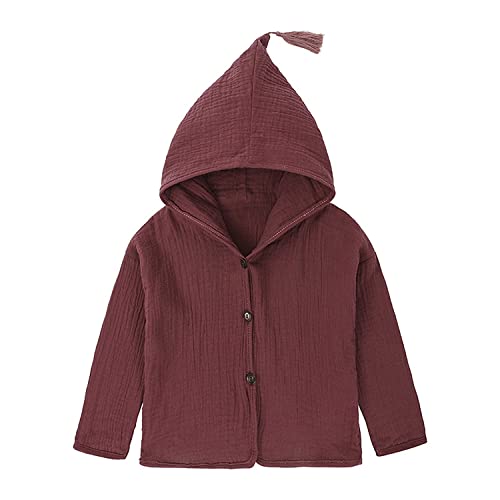 Verve Jelly Kleinkind Baby Mädchen Jacken mit Kapuze Mäntel Baby Mädchen Frühling Mäntel mit Kapuze Knopf Jacke Outwear 90 Weinrot 1-2 Jahre von Verve Jelly