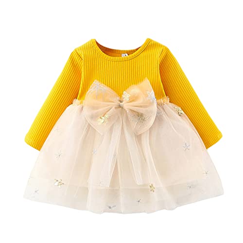 Verve Jelly Kleinkind Baby Mädchen Kleid Langarm Herbst Winter Kleid Strick Langarm Tüll Tutu Kleid Frühling Herbst Outfits Gelb 90 1-2 Jahre von Verve Jelly