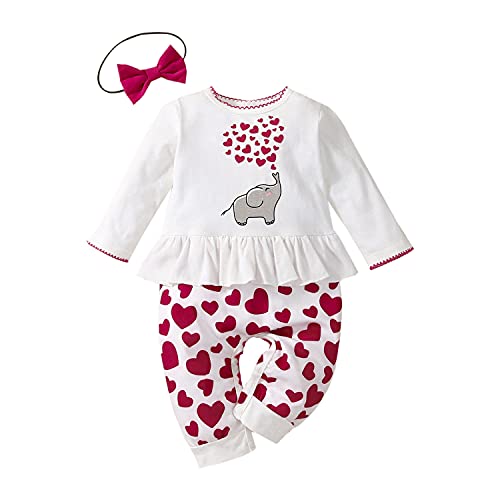 Verve Jelly Kleinkind Baby Mädchen Kleidung Herz Print Rüschen Strampler Elefant Overall Einteiliger Body Valentinstag Outfit Weiß 90 6-9 Monate von Verve Jelly