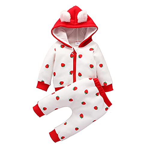 Verve Jelly Kleinkind Baby Mädchen Kleidung Set Fleecejacke Reißverschluss Hoodie Sweatshirt Baumwolle Lange Hosen 2 Stücke Herbst Winter Outfit Rot 12-18 Monate von Verve Jelly