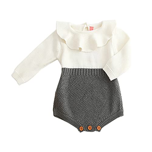 Verve Jelly Kleinkind Baby Mädchen Langarm Strampler Baumwolle Strick Body Rüschen Overall Neugeborenen Herbst Outfit Kleidung Weiß 66 0-3 Monate von Verve Jelly