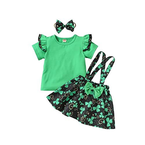 Verve Jelly Kleinkind Baby Mädchen My ST Patrick's Day Outfit Rüschen Kurzarm Shirt Green Day Vierblättriges Kleeblatt Strapsrock Set mit Stirnband Grün 110 3–4 Jahre von Verve Jelly