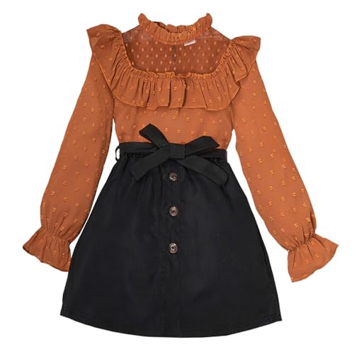 Verve Jelly Kleinkind Baby Mädchen Outfits Niedlich Herz Print Langarm Tops Hemd Knopf Miniröcke Kleidung Set 130 7-8 Jahre Braun von Verve Jelly