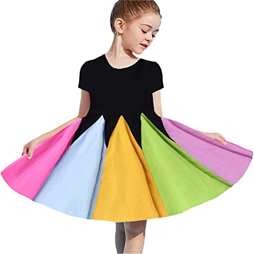 Verve Jelly Kleinkind Baby Mädchen Regenbogen Rüschen Tutu Kleid Casual Baumwolle Twirly Skater Sommerkleid Kinder Prinzessin Geburtstag Outfits Kurzarm Schwarz 130 5-6 Jahre von Verve Jelly