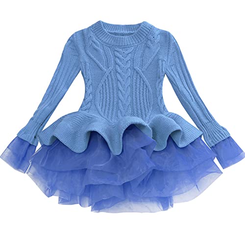 Verve Jelly Kleinkind Baby Mädchen Warm Solide Langarm Strickpullover Winter Pullover Tops Tutu Kleid Prinzessin Outfit Herbst Kleidung Hellblau 110 2-3 Jahre von Verve Jelly