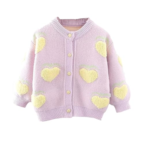 Verve Jelly Kleinkind Baby Mädchen gestrickte Strickjacke Herzdruck Outwear Langarm Knopf Shirt Herbst Winter Pullover Mantel Lila 90 1-2 Jahre von Verve Jelly