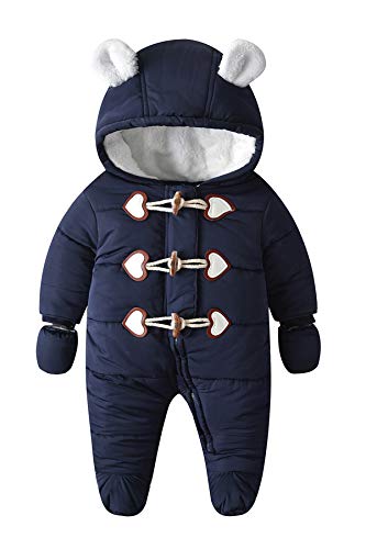 Verve Jelly Kleinkind Baby Winter Strampler Thermischer Wintermantel Dicker Reißverschluss Winddichter Overall Schneeanzug mit Handschuhen von Verve Jelly