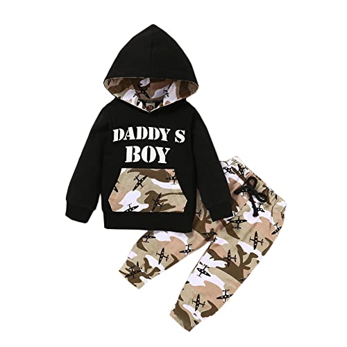 Verve Jelly Kleinkind Jungen Mädchen Kleidung Langarm Brief Print Sweatshirt Hoodie Tops Camouflage Hosen Set 2 STÜCKE Herbst Winter Outfit Camo 1-Daddy's boy 110 3-4 Jahre von Verve Jelly