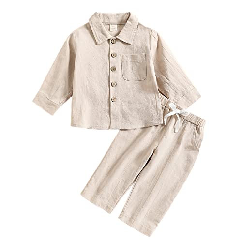 Verve Jelly Kleinkindkind Baby Jungen Feste Farb-Outfit Baumwollwäsche T-Shirt T-Shirt Langarm Tops Lange Hosen 2pcs Herbst Kleidung Set beige 90 12-18 Monate von Verve Jelly