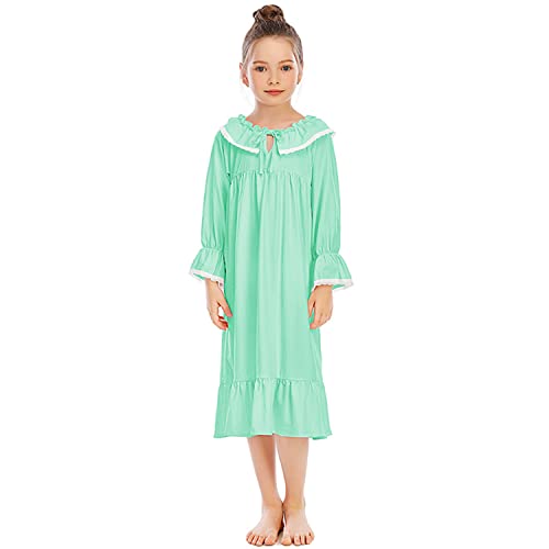 Verve Jelly Mädchen Baumwolle Langarm Nachthemden Rüschen Nachthemden Pyjamas Nachthemd Prinzessin Pyjama Nachtwäsche Grün 9-10 Jahre von Verve Jelly