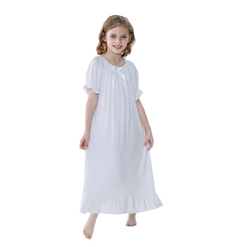 Verve Jelly Mädchen Baumwolle Nachthemd Kurzarm Prinzessin Nachtwäsche Kleid Mädchen Schlafanzug Baumwolle Nachthemd Sleepshirt Kurzarm Weiß 110 5-6 Jahre von Verve Jelly