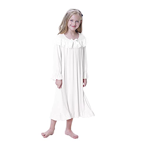 Verve Jelly Mädchen Baumwolle Nachthemd Langarm Prinzessin Spitze Nachtwäsche Kleid Mädchen Pyjama Baumwolle Nachthemd Weiß 120 6-7 Jahre von Verve Jelly