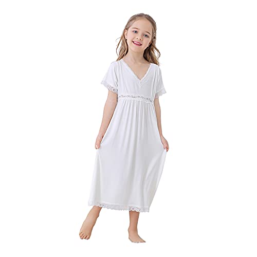 Verve Jelly Mädchen Kurzarm Prinzessin Nachtwäsche Kleid Mädchen Spitze Pyjamas Baumwolle Nachthemd Sleep Kinder Nachthemd Weiß 1 150 10-12 Jahre von Verve Jelly