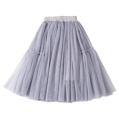 Verve Jelly Mädchen Mesh Soft Tutu Kleid Elastisch Hohe Taille A-Linie Schlichter Langer Midirock 140 Grau 9-10 Jahre von Verve Jelly