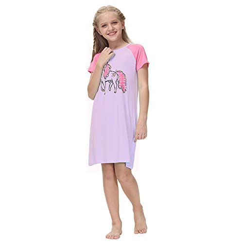 Verve Jelly Mädchen Prinzessin Kleid Baby Kleinkind Sommer Cartoon Casual Kurzarm Nachthemd Hemd Schlafanzug Kleid für Kinder Nachtwäsche Nighty Lila 130 7-8 Jahre von Verve Jelly