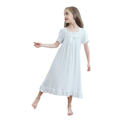 Verve Jelly Mädchen Prinzessin Spitzenkleid Baumwolle Kinder Kurzarm Hemdkleid Mädchen Nachthemd Spitze Rüschen Schlafkleid Nachthemd Weiß 120 6-7 Jahre von Verve Jelly