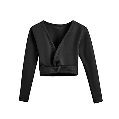 Verve Jelly Mädchen-Pullover mit V-Ausschnitt und langen Ärmeln Wickel-Crop-Top Bluse Ballett-Pullover mit Twist-Knoten vorne 150 Schwarz 12–13 Jahre von Verve Jelly