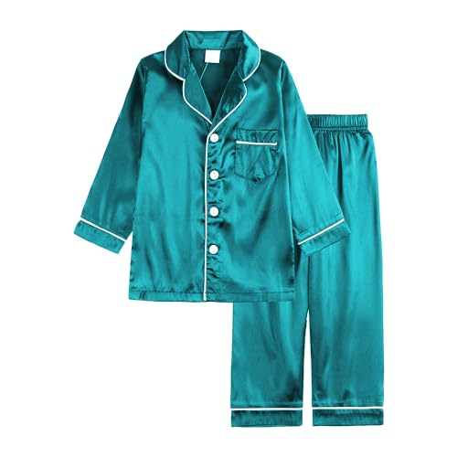 Verve Jelly Mädchen-Pyjama mit Knopfleiste langärmlig Hemd und Hose mit Kragen Sommer-Pyjama für Mädchen-Nachtwäsche Grün 160 12–13 Jahre von Verve Jelly