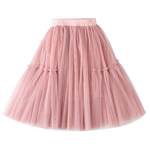 Verve Jelly Mädchenrock Tüll Midirock hohe Taille A-Linie Feenkleid mehrlagiges Tutu für Kinder 120 Pink 5-6 Jahre von Verve Jelly