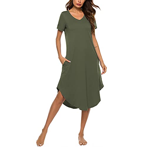 Verve Jelly Nachtwäsche Damen Kurzarm Nachthemd Lose Nachtwäsche Einfarbig Nachthemd Loungewear Army Green XXL von Verve Jelly