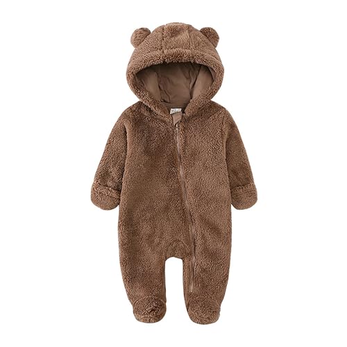 Verve Jelly Neugeborene Baby Mädchen Jungen Strampler Bär Ohr Kapuze Overall Fleece Schneeanzug Langarm Reißverschluss Wintermantel Outfits Braun 3 0-3 Monate von Verve Jelly