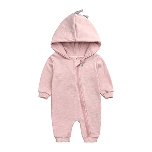 Verve Jelly Neugeborenen Hoodie Kleidung Langarm Body Baby Jungen Mädchen Reißverschluss Strampler Cartoon Dinosaurier Print Overall Outfit Dinosaurier Rosa 59 0-3 Monate von Verve Jelly