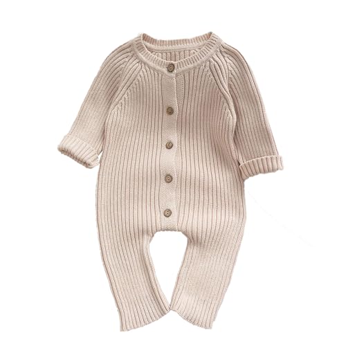 Verve Jelly Neugeborenes Baby Junge Mädchen gestrickter Strampler einfarbig Overall langärmelig Legging Bodysuit Spielanzug Herbst-Winter-Kleidung Beige 2 80 6–9 Monate von Verve Jelly