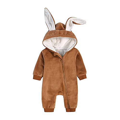 Verve Jelly Neugeborenes Baby Jungen Mädchen 3D Hasenohr Overall Einfarbig Hoodie Strampler Playsuit Reißverschluss Body Einteiliger Herbst Winter Kleidung Samt Braun 59 0-3 Monate von Verve Jelly