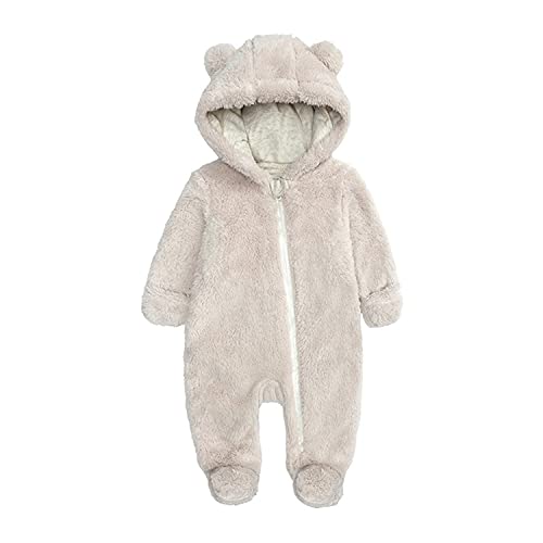 Verve Jelly Neugeborenes Baby Jungen Mädchen Fleece Mit Kapuze Strampler Niedlichen Cartoon Bärenohr Langarm Warm Overall Body Reißverschluss Einteiliger Schneeanzug Beige 0-3 Monate von Verve Jelly