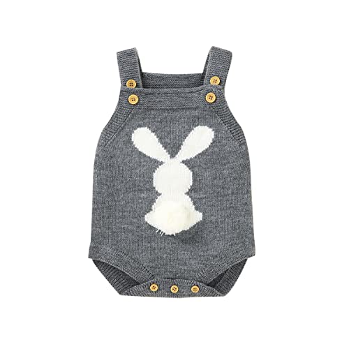 Verve Jelly Neugeborenes Baby Jungen Mädchen Outfit Ärmellos Strick Strampler Overall Bunny Print Bodysuit One Piece Pyjamas Herbst Winterkleidung Grau 100 12-18 Monate von Verve Jelly