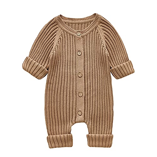 Verve Jelly Neugeborenes Baby Jungen Mädchen Solide Gestrickte Knopf Body Langarm Strampler Overall Einteiliges Outfit Herbst Winter Kleidung Beige 66 0-3 Monate von Verve Jelly