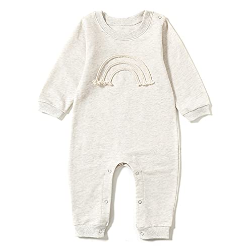 Verve Jelly Neugeborenes Baby Jungen Mädchen Strampler Body Rainbow Print Langarm Overall Playsuit Einteiliges Gestricktes Outfit Kleidung Beige 66 3-6 Monate von Verve Jelly