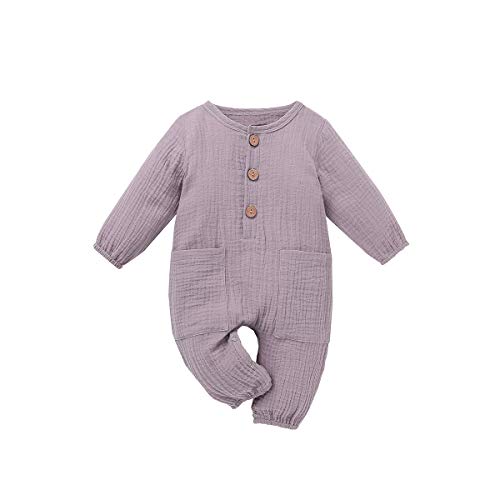 Verve Jelly Neugeborenes Baby Jungen Mädchen Strampler Overalls Baumwolle Leinen Knopf Jumpsuit Bodysuits mit Taschen Onesie Kleidung von Verve Jelly