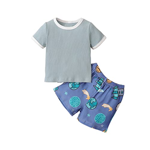 Verve Jelly Neugeborenes Baby Jungen Shorts Set Kleidung Solide Gerippt Kurzarm T-Shirt Tops Cartoon Shorts Set Sommer Outfits 80 Grau 9-12 Monate von Verve Jelly