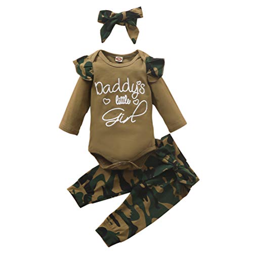 Verve Jelly Neugeborenes Baby Kleidungsset Daddy's Little Girl Bedrucktes Strampler Bodysuit Tarnhose und Stirnband Strampler Outfit Set 6-12 Monate von Verve Jelly