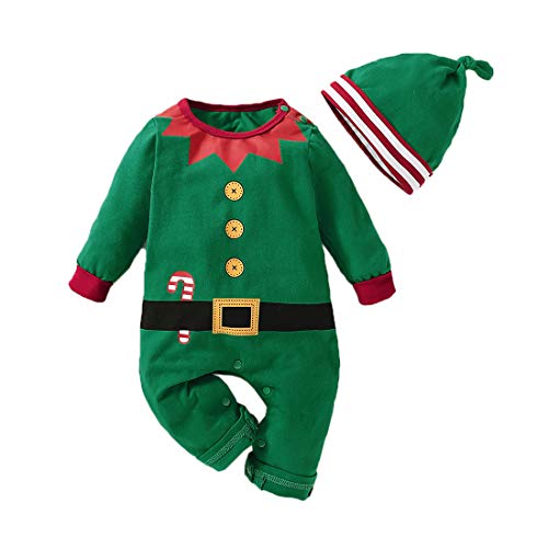 Verve Jelly Neugeborenes Baby Mädchen Jungen Weihnachtsoutfits My First Christmas Strampler Overall Hut Pyjamas Kleidung Unisex Grün 80 3-6 Monate von Verve Jelly