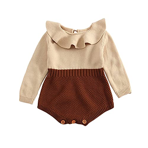 Verve Jelly Neugeborenes Baby Mädchen Rüschen Langarm Strampler Infant Baumwolle Body Overall Strickpullover Winter One Piece Outfits Braun 90 1-2 Jahre von Verve Jelly