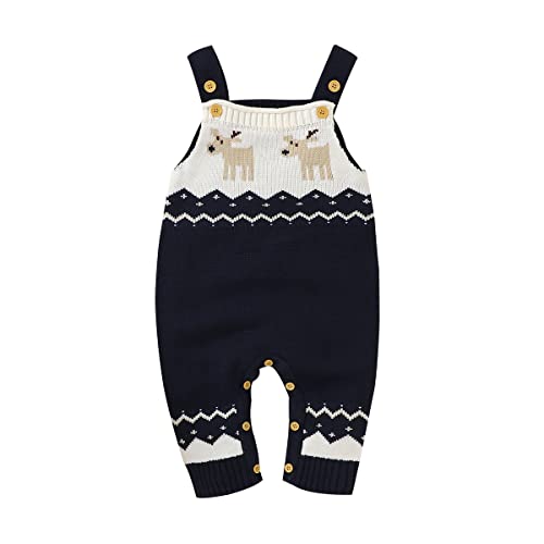 Verve Jelly Neugeborenes Baby Mädchen Weihnachten Overall Rentier Print Langarm Hosenträger Strampler Body One Piece Outfit Blau 4 100 12-18 Monate von Verve Jelly