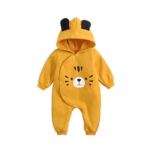 Verve Jelly Neugeborenes Baby Overall Outfit Jungen Mädchen Hoodie Strampler Knopf Lange Ärmel Strampler Hosen Cartoon Bedrucktes Kleidungsset Tiger 0-6 Monate von Verve Jelly