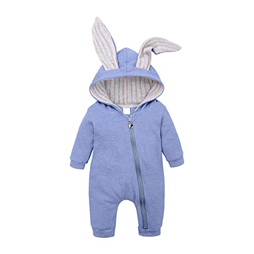 Verve Jelly Neugeborenes Baby Unisex Bodysuit Nettes Hasenohr Langarm Reißverschluss Strampler Herbst Winter Pyjama Outfit Blau 59 0-3 Monate von Verve Jelly