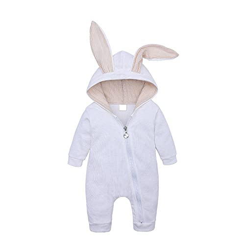 Verve Jelly Neugeborenes Baby Unisex Bodysuit Nettes Hasenohr Langarm Reißverschluss Strampler Herbst Winter Pyjama Outfit, Weiß, 59 (0-3 Monate) von Verve Jelly