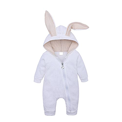 Verve Jelly Neugeborenes Baby Unisex Bodysuit Nettes Hasenohr Langarm Reißverschluss Strampler Herbst Winter Pyjama Outfit, Weiß, 59 0-3 Monate von Verve Jelly