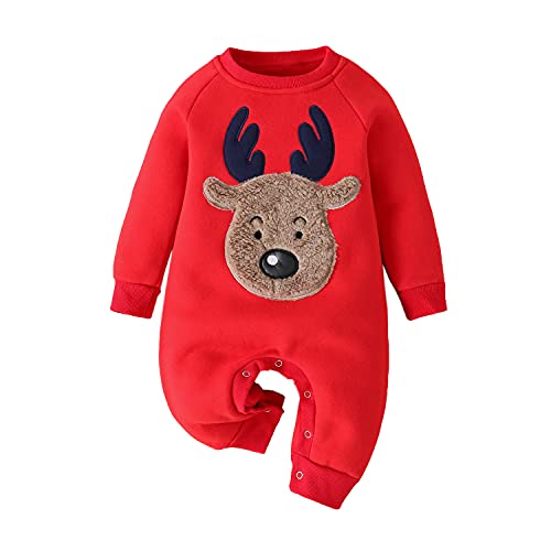 Verve Jelly Neugeborenes Baby Weihnachten Strampler Jungen Mädchen Rentier Print Rot Einteiliger Overall Langarm Body Rot 62 0-3 Monate von Verve Jelly