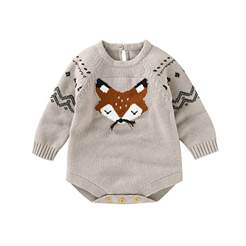 Verve Jelly Neugeborenes Kleinkind Unisex Baby Junge Mädchen Strampler Langarm Strickbody Einteiliger Weihnachtsoverall Herbst Winterkleidung Grau 90 6-12 Monate von Verve Jelly