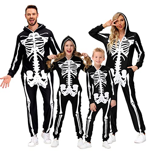 Verve Jelly Passende Familie Halloween Schlafanzug Sets Familie Halloween Schlafanzug Skelett Print All in One Hooded Jumpsuit Schlafanzug Outfits Männer Schwarz M von Verve Jelly