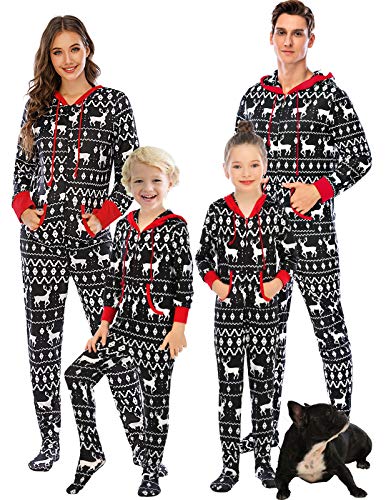 Verve Jelly Passende Familien Weihnachts Pyjama Set Reißverschluss vorne Elchdruck Kapuzenfuß Pjs Einteilige Nachtwäsche für Männer von Verve Jelly